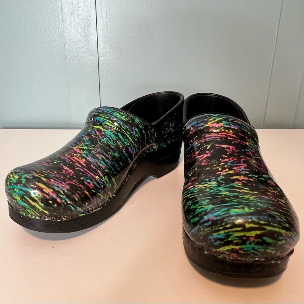Dansko Highlighter Multicolored Patent Leather Professional Clog. Size 38.
